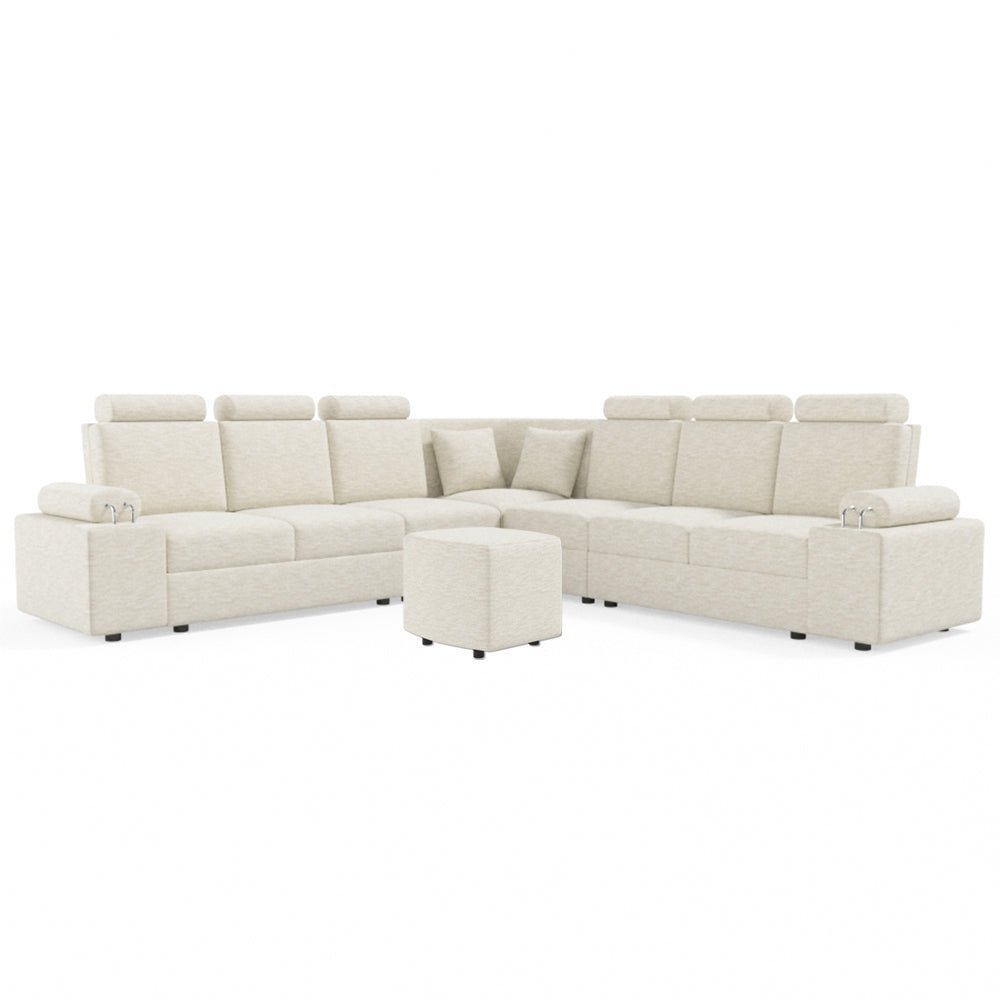 L Shape Corner Fabric Sofa [with Steel Handles] With Curved Box Moda - Sekar Lifestyle