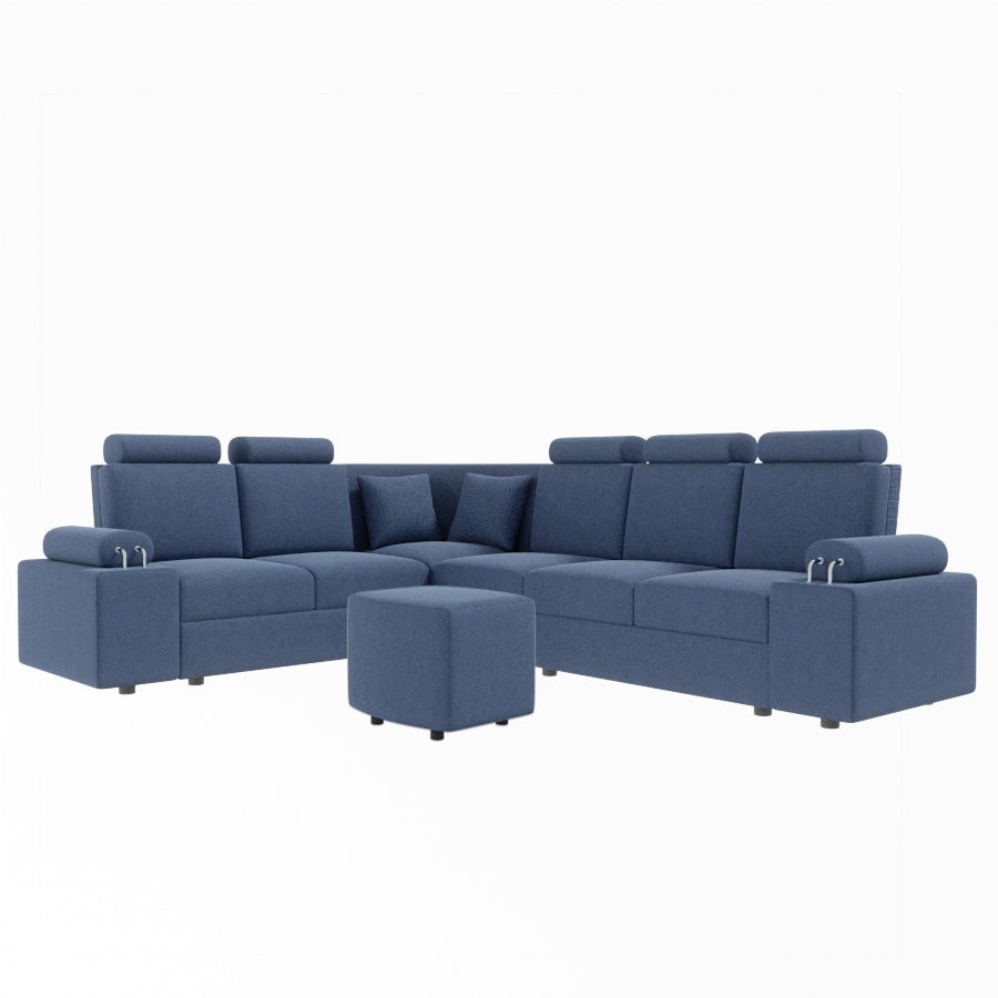 L Shape Corner Fabric Sofa [with Steel Handles] With Curved Box Moda - Sekar Lifestyle