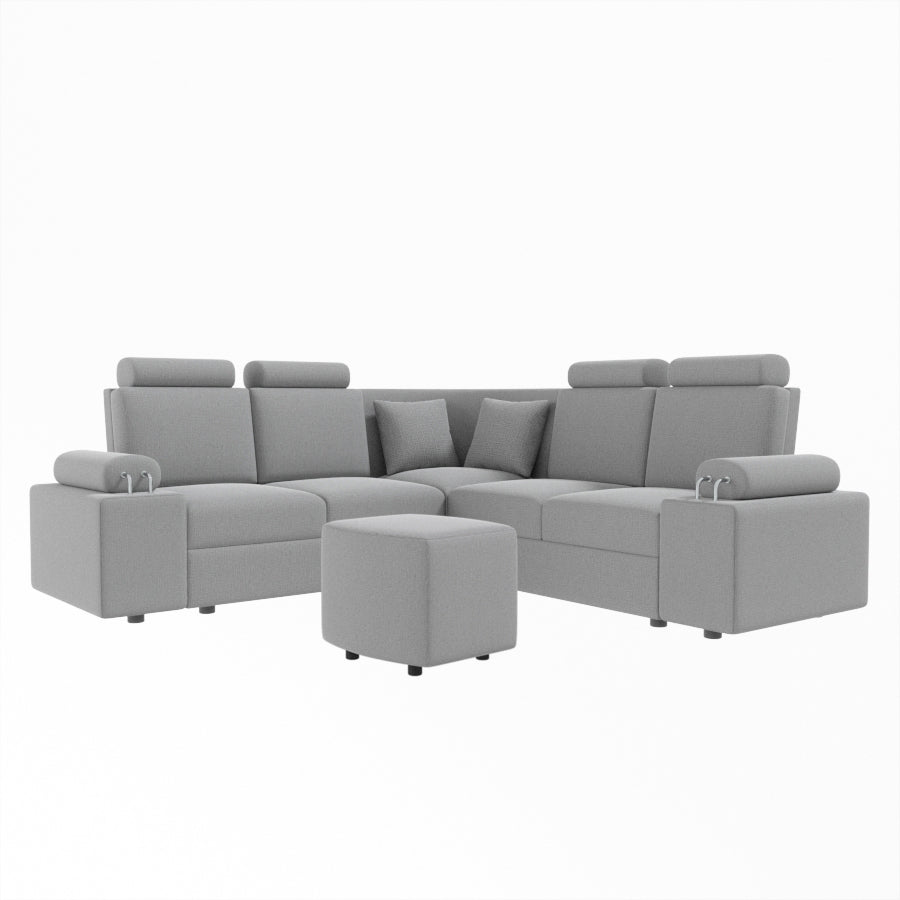 L Shape Corner Fabric Sofa [with Steel Handles] With Curved Box Moda - Sekar Lifestyle