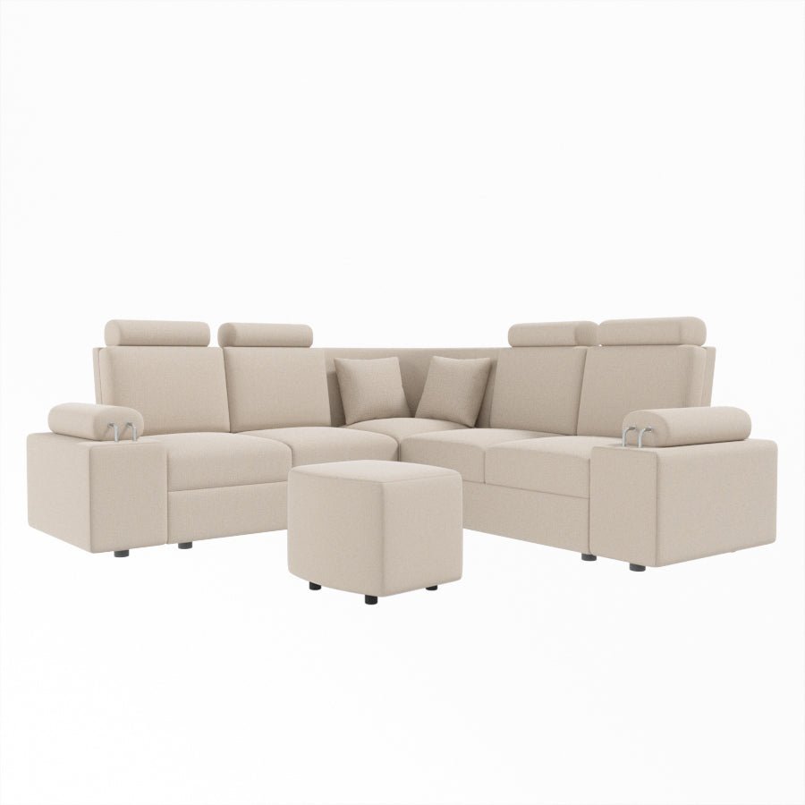 L Shape Corner Fabric Sofa [with Steel Handles] With Curved Box Moda - Sekar Lifestyle