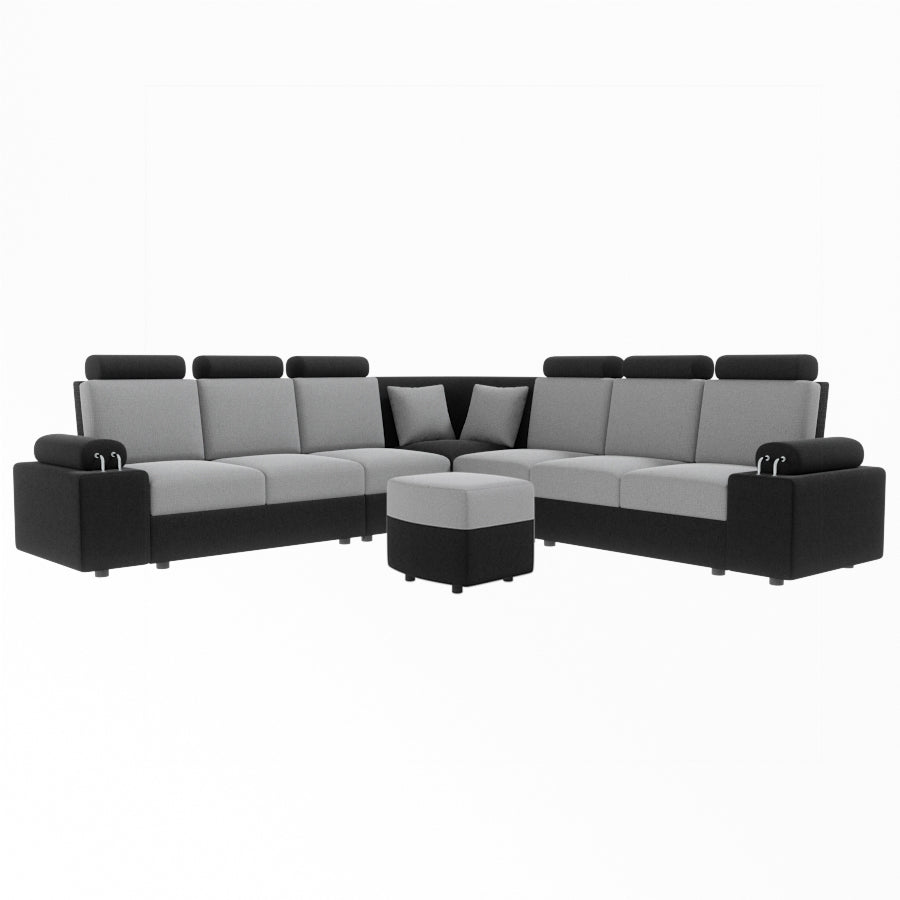 L Shape Corner Fabric Sofa [with Steel Handles] With Curved Box Moda - Sekar Lifestyle