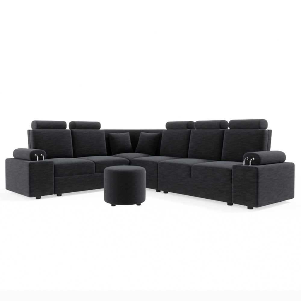 L Shape Corner Fabric Sofa [with Steel Handles] With Round Moda - Sekar Lifestyle