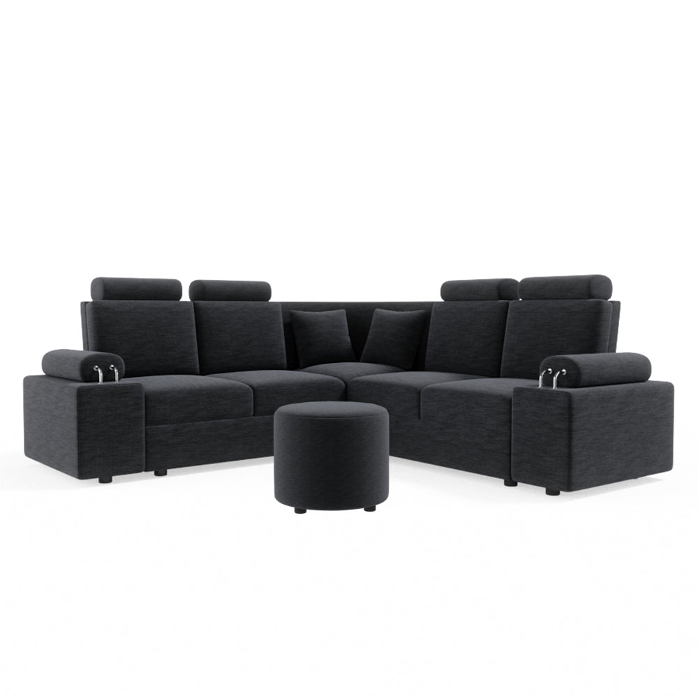 L Shape Corner Fabric Sofa [with Steel Handles] With Round Moda - Sekar Lifestyle