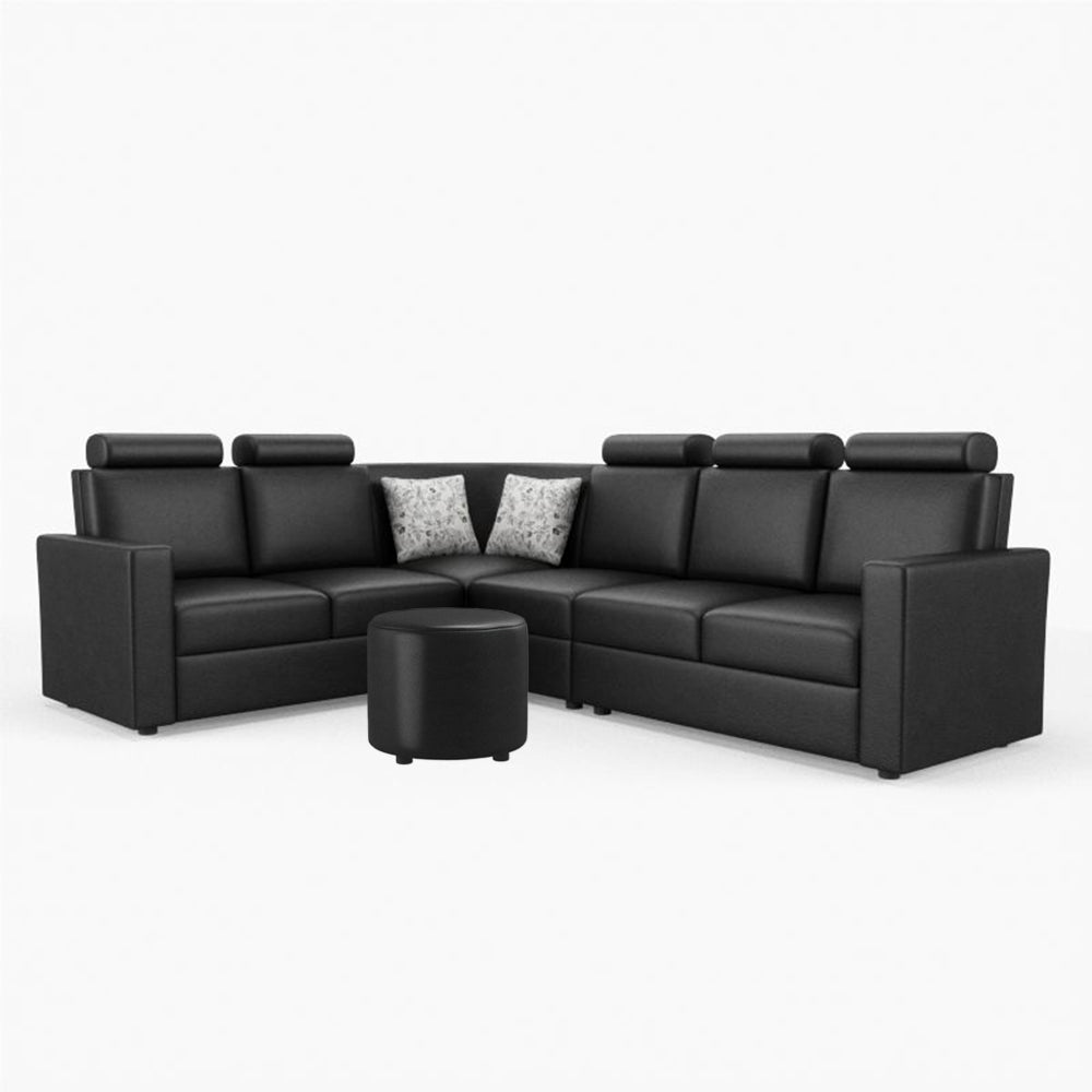 L Shape Corner Leatherette Sofa [with Normal Handles] With Round Moda - Sekar Lifestyle