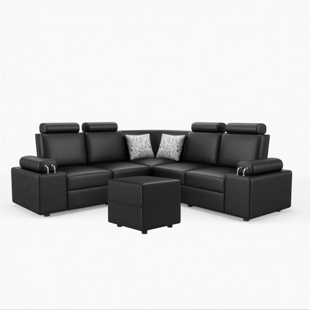 L Shape Corner Leatherette Sofa [with Steel Handles] With Box Moda - Sekar Lifestyle