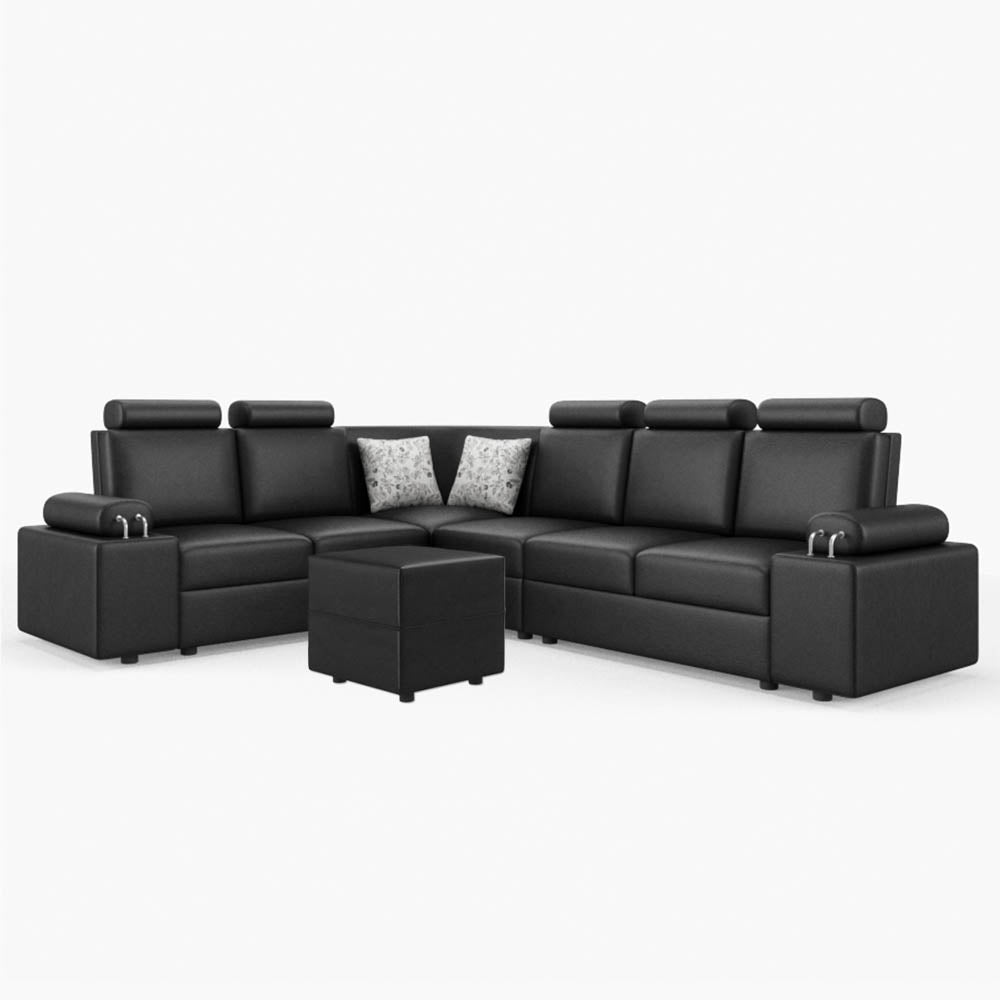 L Shape Corner Leatherette Sofa [with Steel Handles] With Box Moda - Sekar Lifestyle