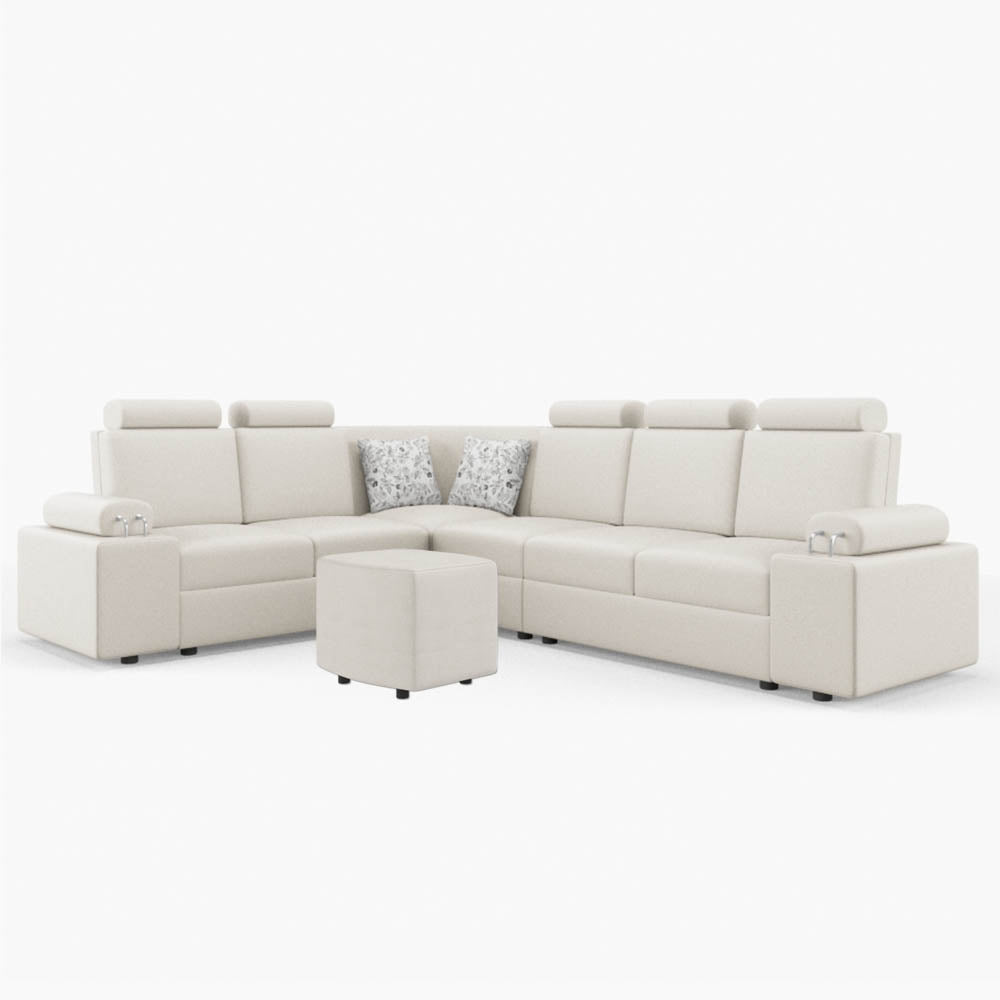 L Shape Corner Leatherette Sofa [with Steel Handles] With Curved Box Moda - Sekar Lifestyle