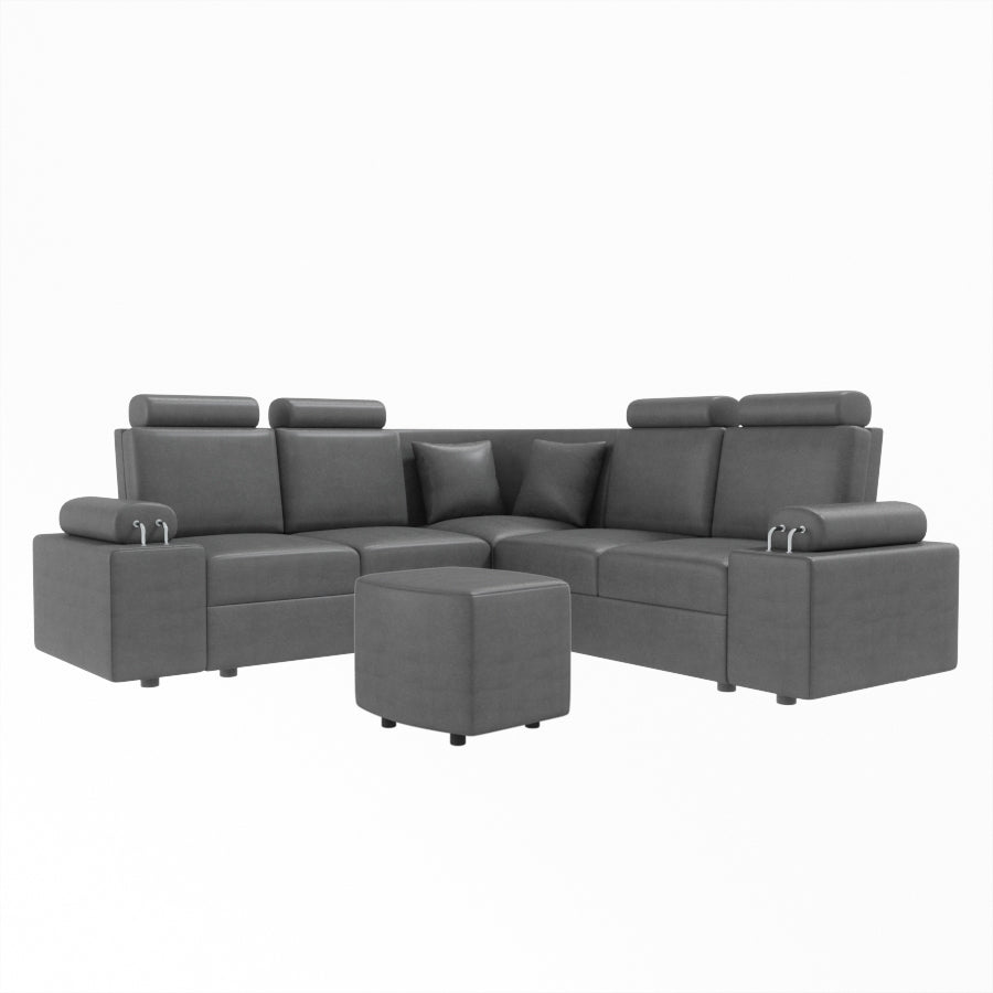 L Shape Corner Leatherette Sofa [with Steel Handles] With Curved Box Moda - Sekar Lifestyle