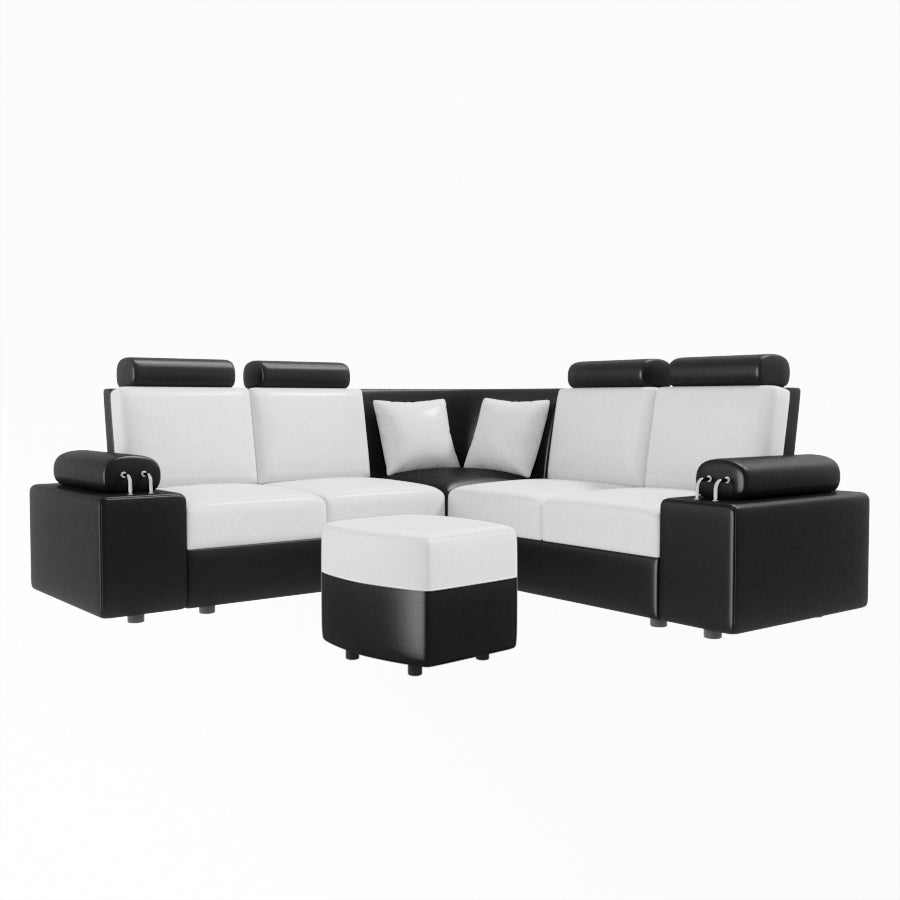 L Shape Corner Leatherette Sofa [with Steel Handles] With Curved Box Moda - Sekar Lifestyle