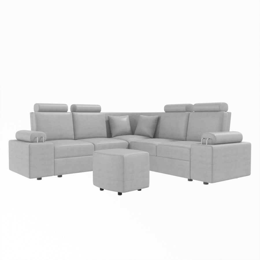 L Shape Corner Leatherette Sofa [with Steel Handles] With Curved Box Moda - Sekar Lifestyle