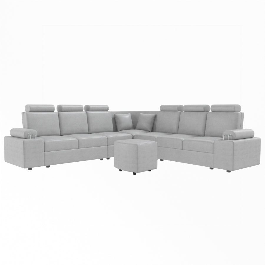 L Shape Corner Leatherette Sofa [with Steel Handles] With Curved Box Moda - Sekar Lifestyle