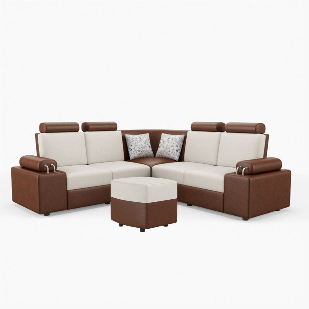 L Shape Corner Leatherette Sofa [with Steel Handles] With Curved Box Moda - Sekar Lifestyle