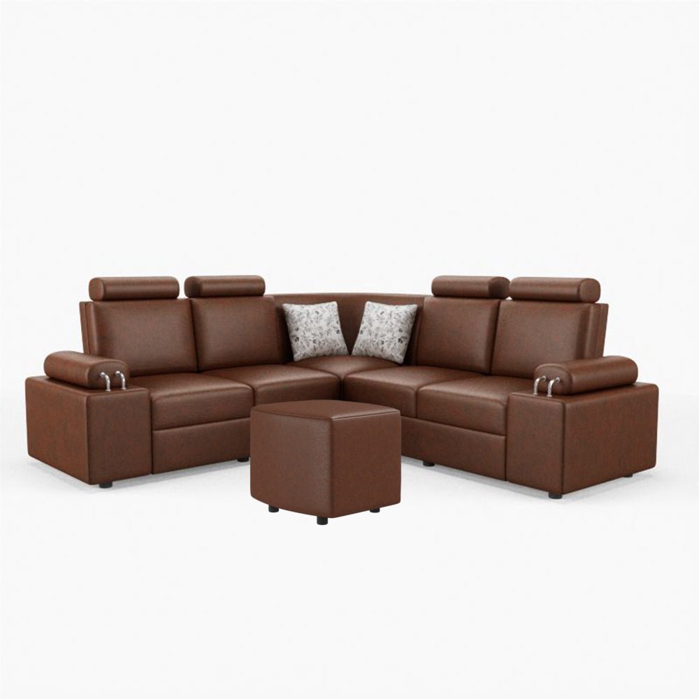 L Shape Corner Leatherette Sofa [with Steel Handles] With Curved Box Moda - Sekar Lifestyle