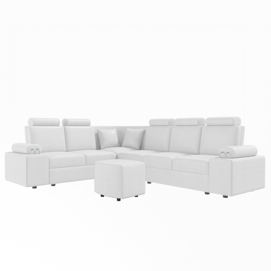 L Shape Corner Leatherette Sofa [with Steel Handles] With Curved Box Moda - Sekar Lifestyle