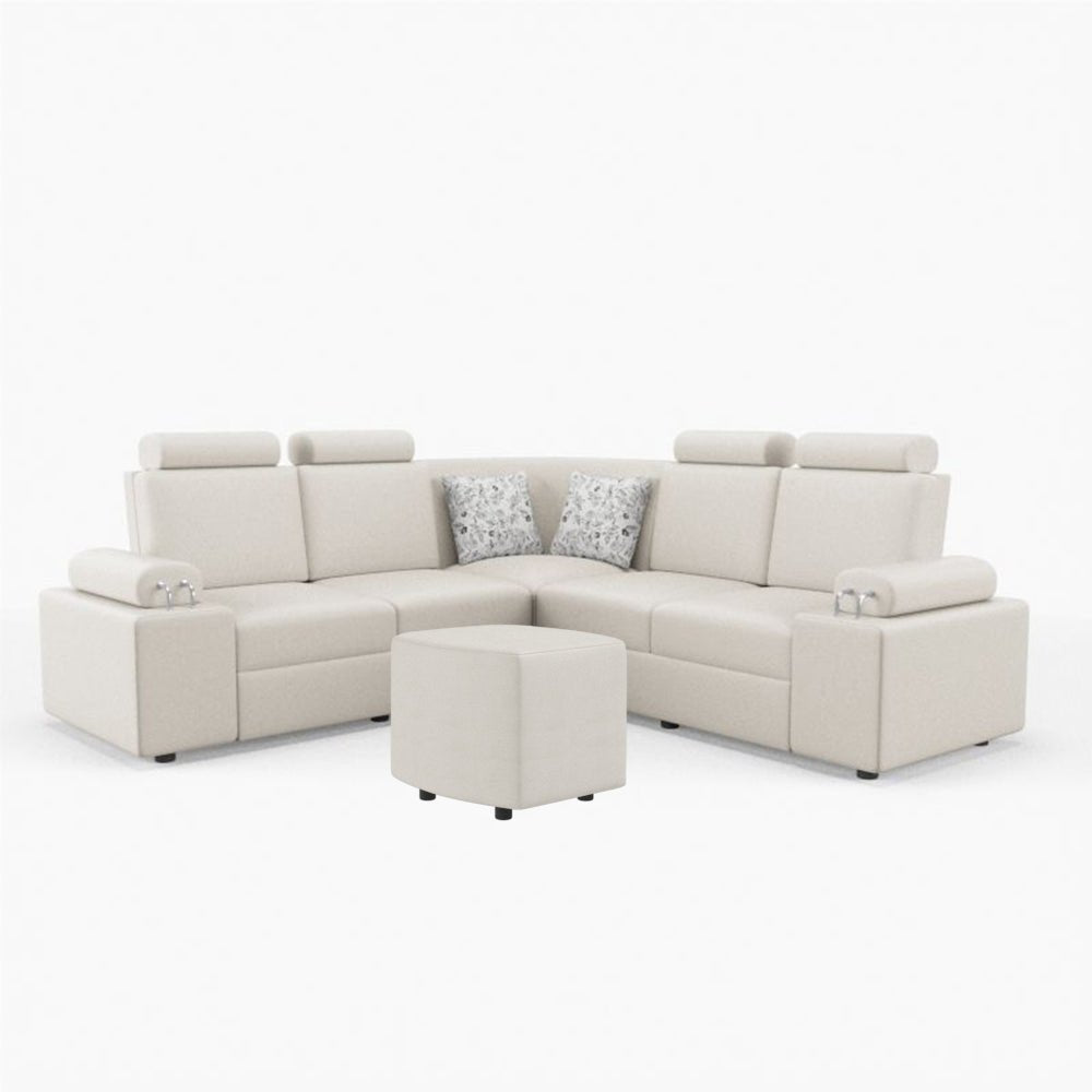 L Shape Corner Leatherette Sofa [with Steel Handles] With Curved Box Moda - Sekar Lifestyle