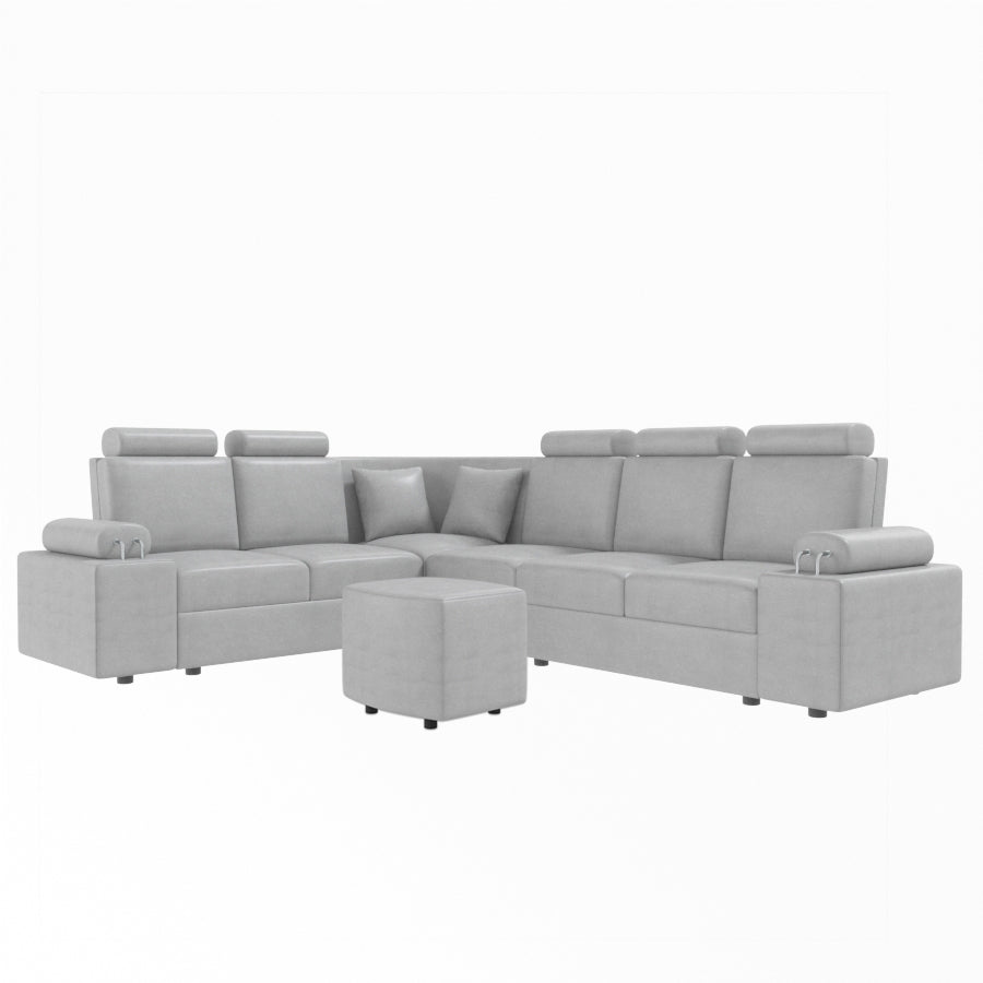 L Shape Corner Leatherette Sofa [with Steel Handles] With Curved Box Moda - Sekar Lifestyle