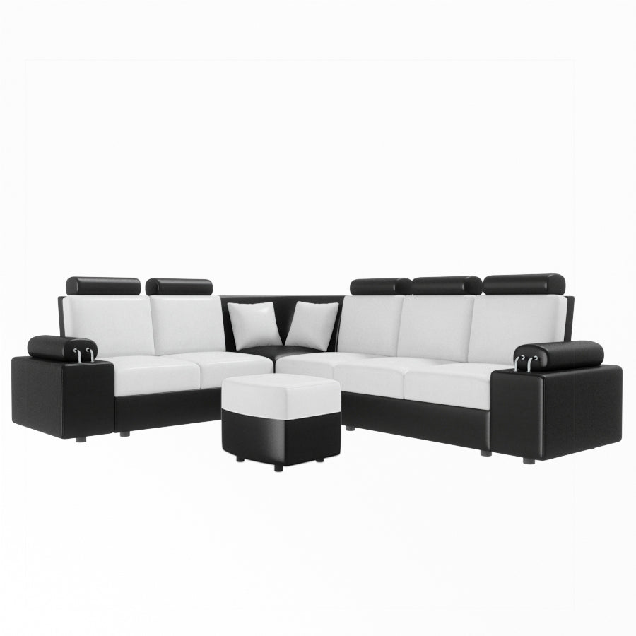 L Shape Corner Leatherette Sofa [with Steel Handles] With Curved Box Moda - Sekar Lifestyle