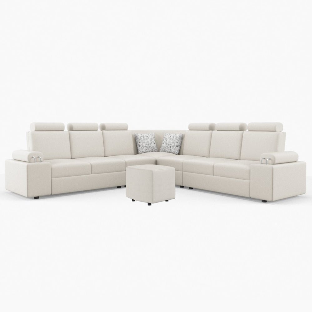 L Shape Corner Leatherette Sofa [with Steel Handles] With Curved Box Moda - Sekar Lifestyle