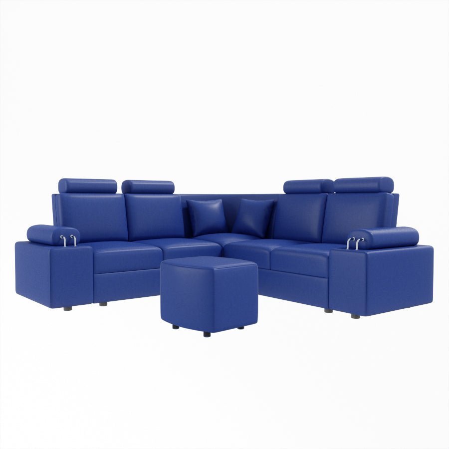 L Shape Corner Leatherette Sofa [with Steel Handles] With Curved Box Moda - Sekar Lifestyle