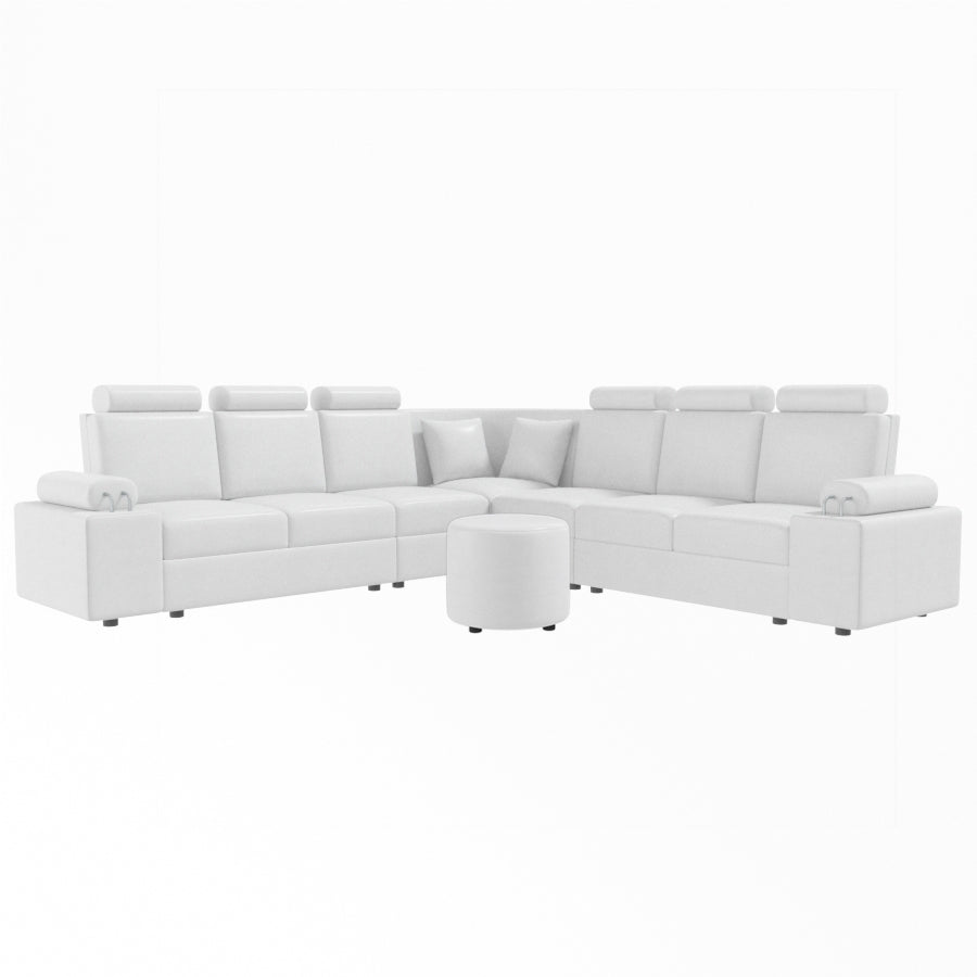 L Shape Corner Leatherette Sofa [with Steel Handles] With Round Moda - Sekar Lifestyle