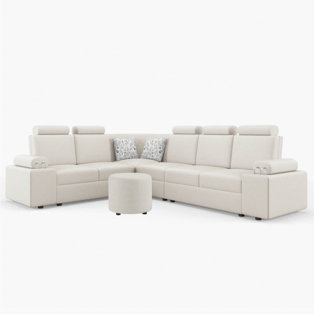 L Shape Corner Leatherette Sofa [with Steel Handles] With Round Moda - Sekar Lifestyle