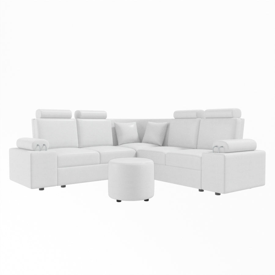 L Shape Corner Leatherette Sofa [with Steel Handles] With Round Moda - Sekar Lifestyle