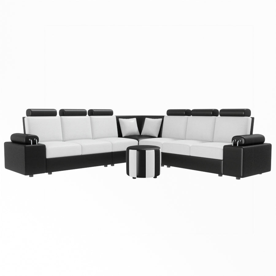 L Shape Corner Leatherette Sofa [with Steel Handles] With Round Moda - Sekar Lifestyle