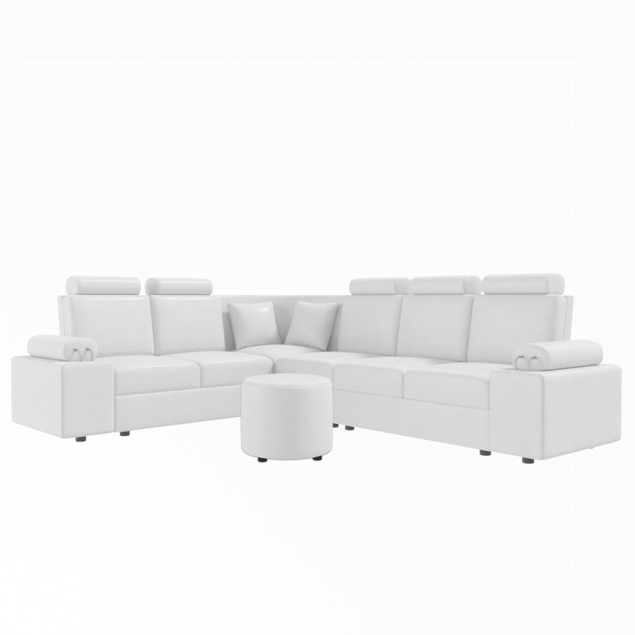 L Shape Corner Leatherette Sofa [with Steel Handles] With Round Moda - Sekar Lifestyle