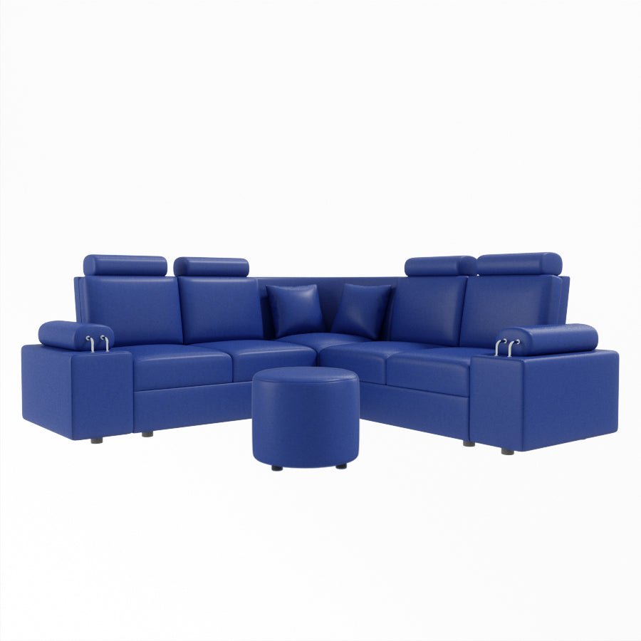 L Shape Corner Leatherette Sofa [with Steel Handles] With Round Moda - Sekar Lifestyle