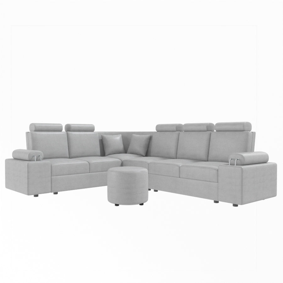 L Shape Corner Leatherette Sofa [with Steel Handles] With Round Moda - Sekar Lifestyle