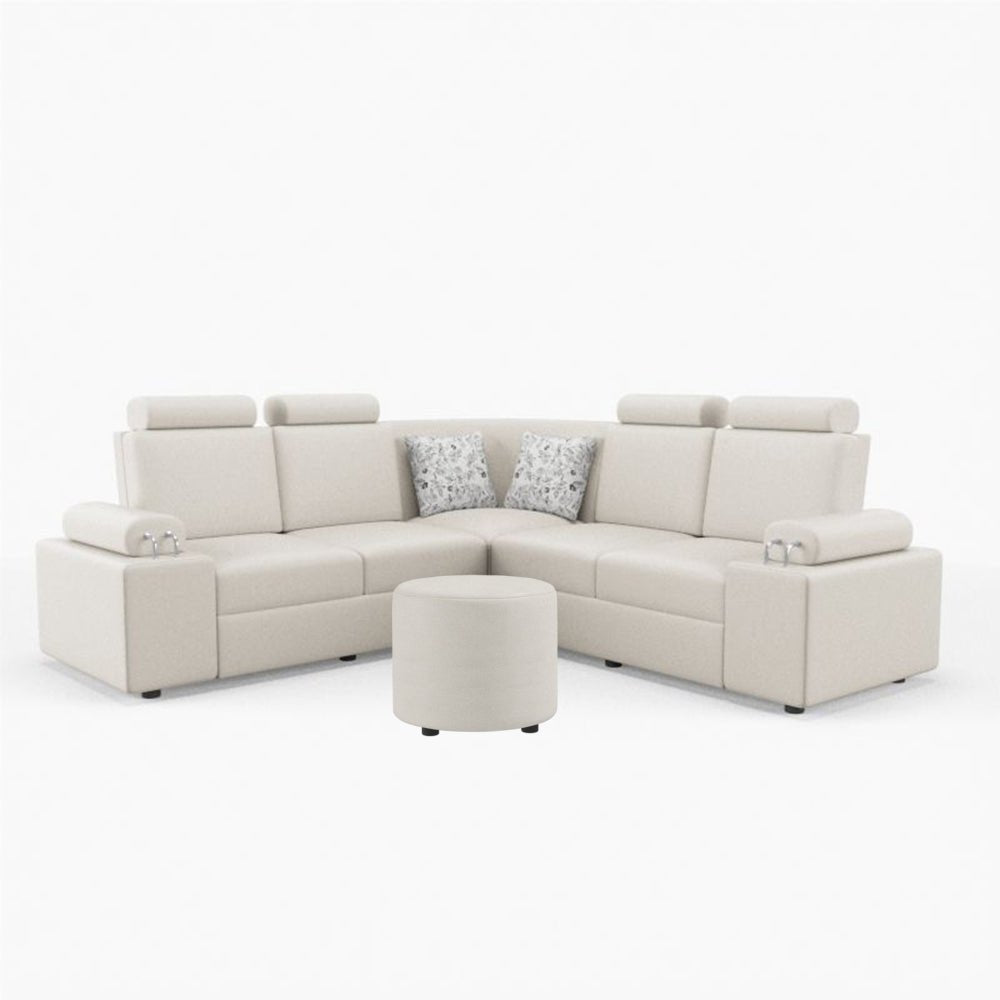 L Shape Corner Leatherette Sofa [with Steel Handles] With Round Moda - Sekar Lifestyle