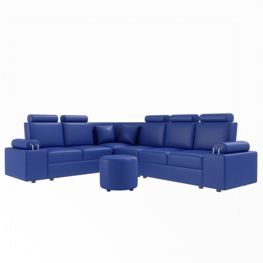 L Shape Corner Leatherette Sofa [with Steel Handles] With Round Moda - Sekar Lifestyle