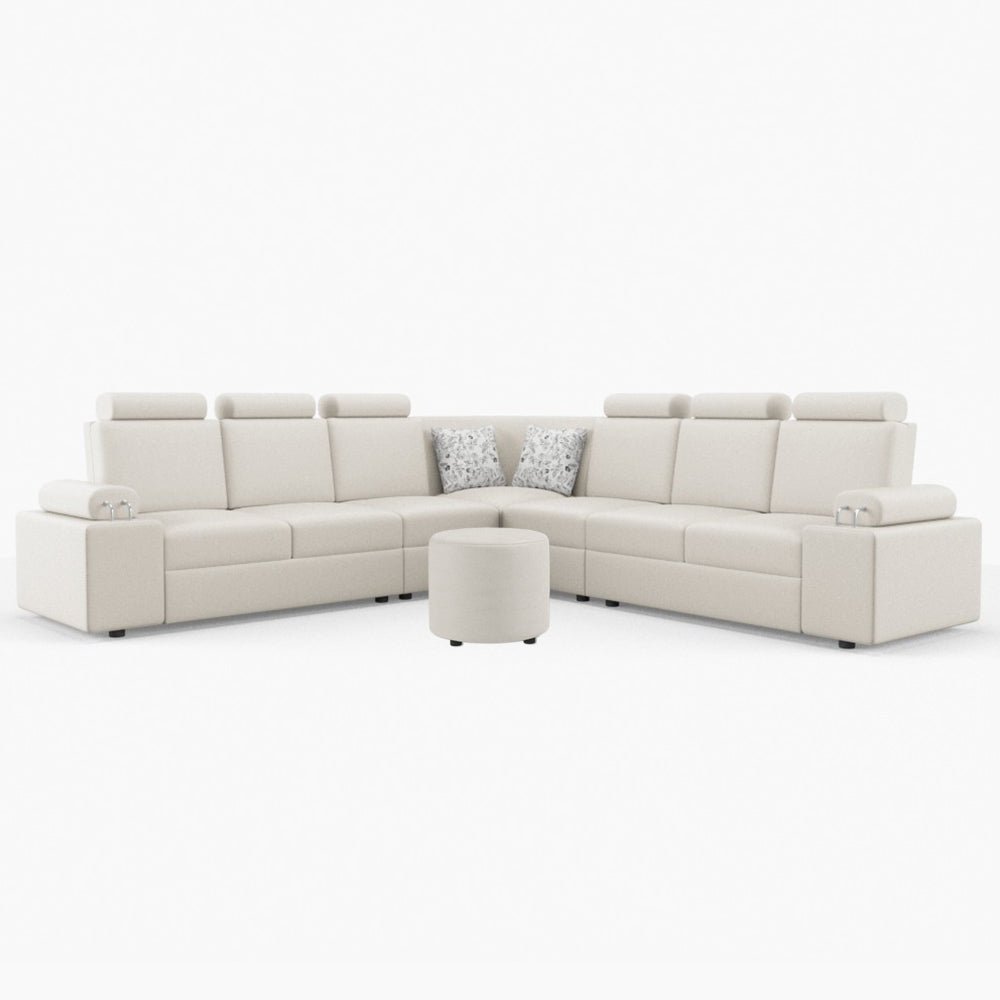 L Shape Corner Leatherette Sofa [with Steel Handles] With Round Moda - Sekar Lifestyle