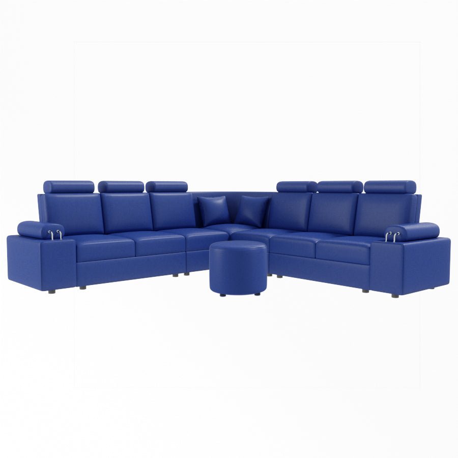 L Shape Corner Leatherette Sofa [with Steel Handles] With Round Moda - Sekar Lifestyle