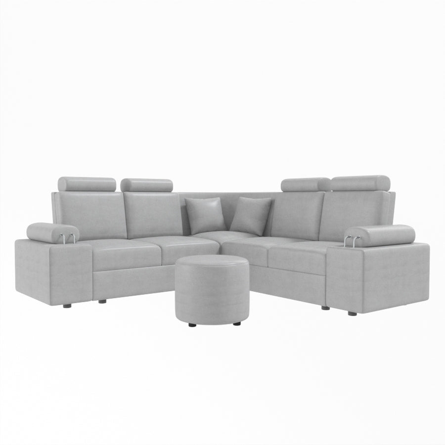 L Shape Corner Leatherette Sofa [with Steel Handles] With Round Moda - Sekar Lifestyle
