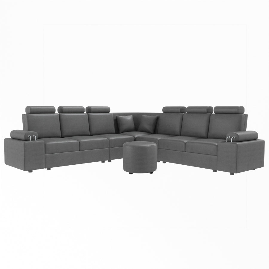 L Shape Corner Leatherette Sofa [with Steel Handles] With Round Moda - Sekar Lifestyle