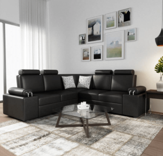 L Shape Corner Leatherette Sofa [with Steel Handles] - Sekar Lifestyle