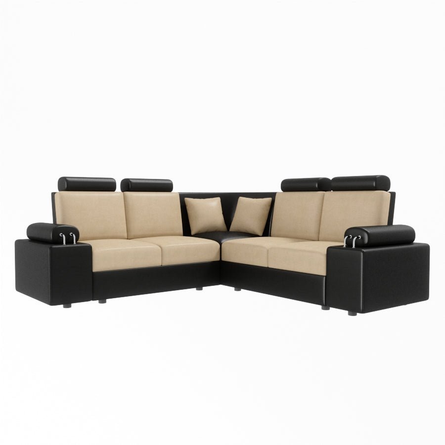 L Shape Corner Leatherette Sofa [with Steel Handles] - Sekar Lifestyle