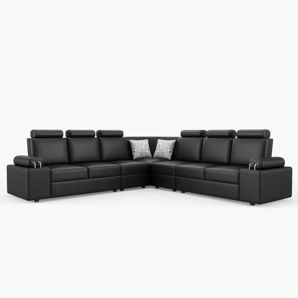 L Shape Corner Leatherette Sofa [with Steel Handles] - Sekar Lifestyle