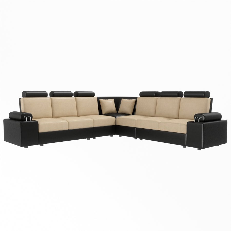 L Shape Corner Leatherette Sofa [with Steel Handles] - Sekar Lifestyle