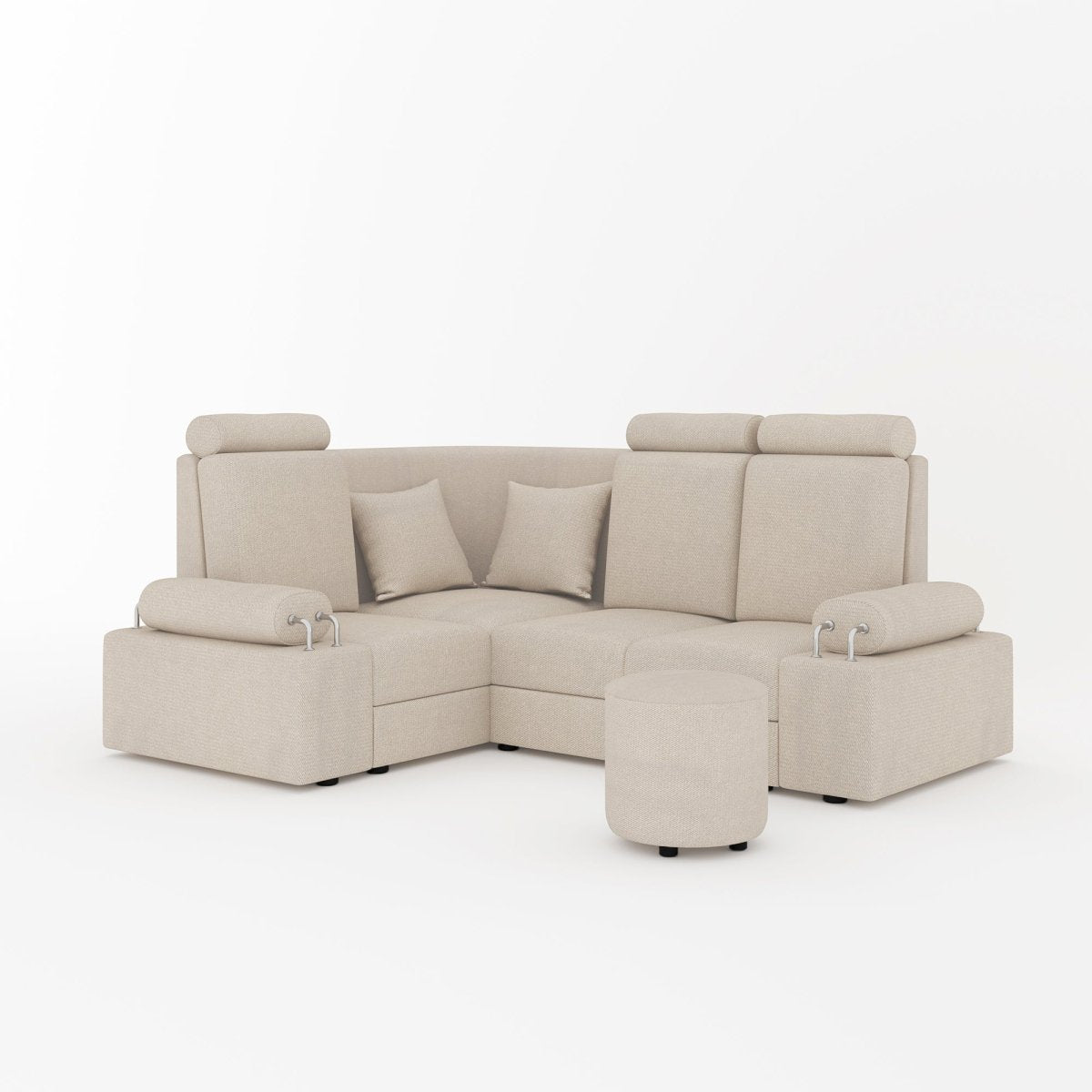 L Shape Corner Mini Sofa Series [Steel Handles] with Round Moda - Sekar Lifestyle
