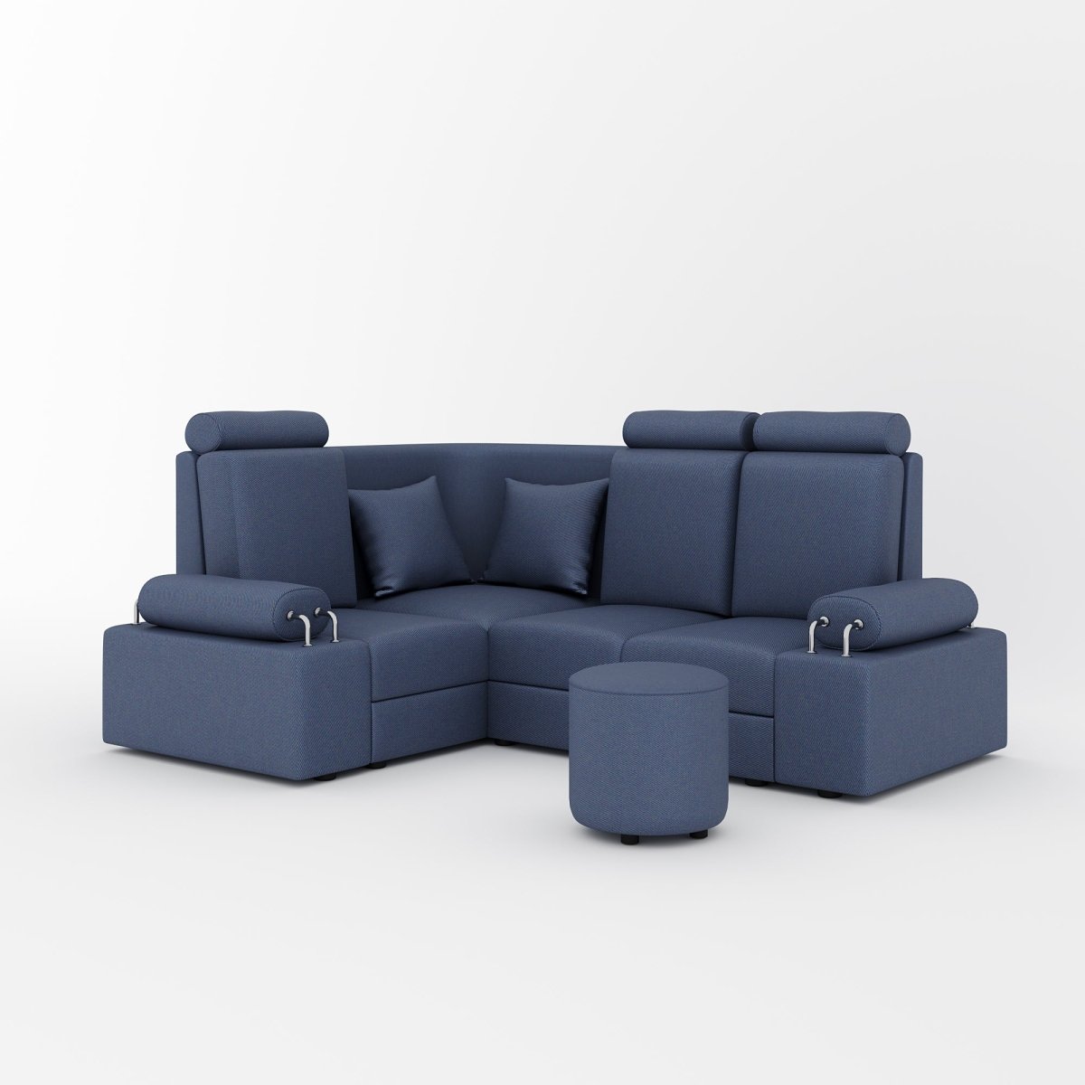 L Shape Corner Mini Sofa Series [Steel Handles] with Round Moda - Sekar Lifestyle