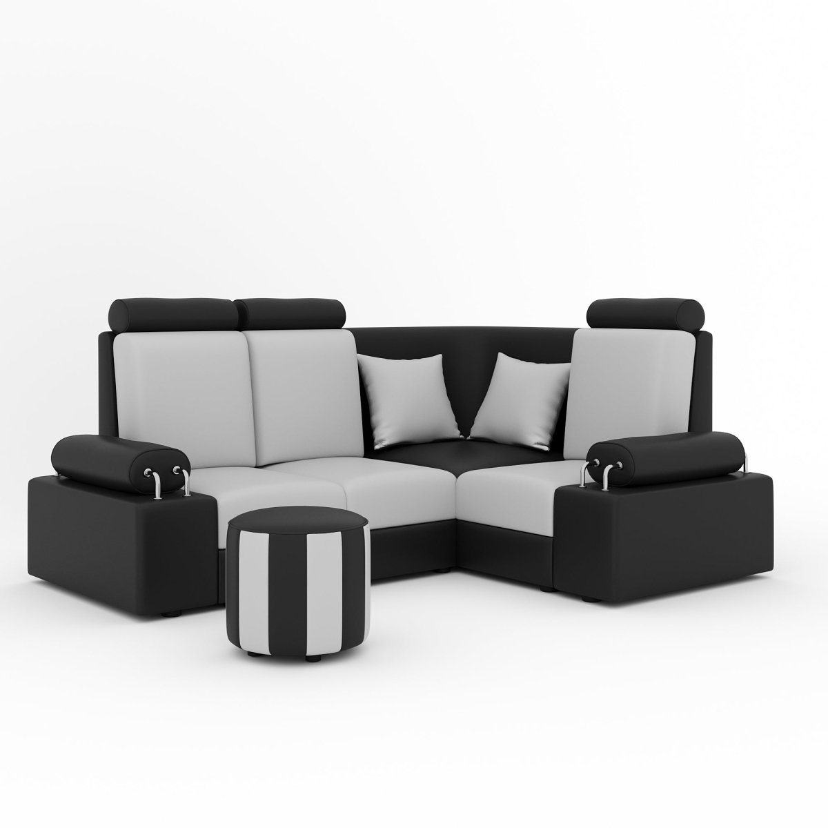 L Shape Corner Mini Sofa Series [Steel Handles] with Round Moda - Sekar Lifestyle