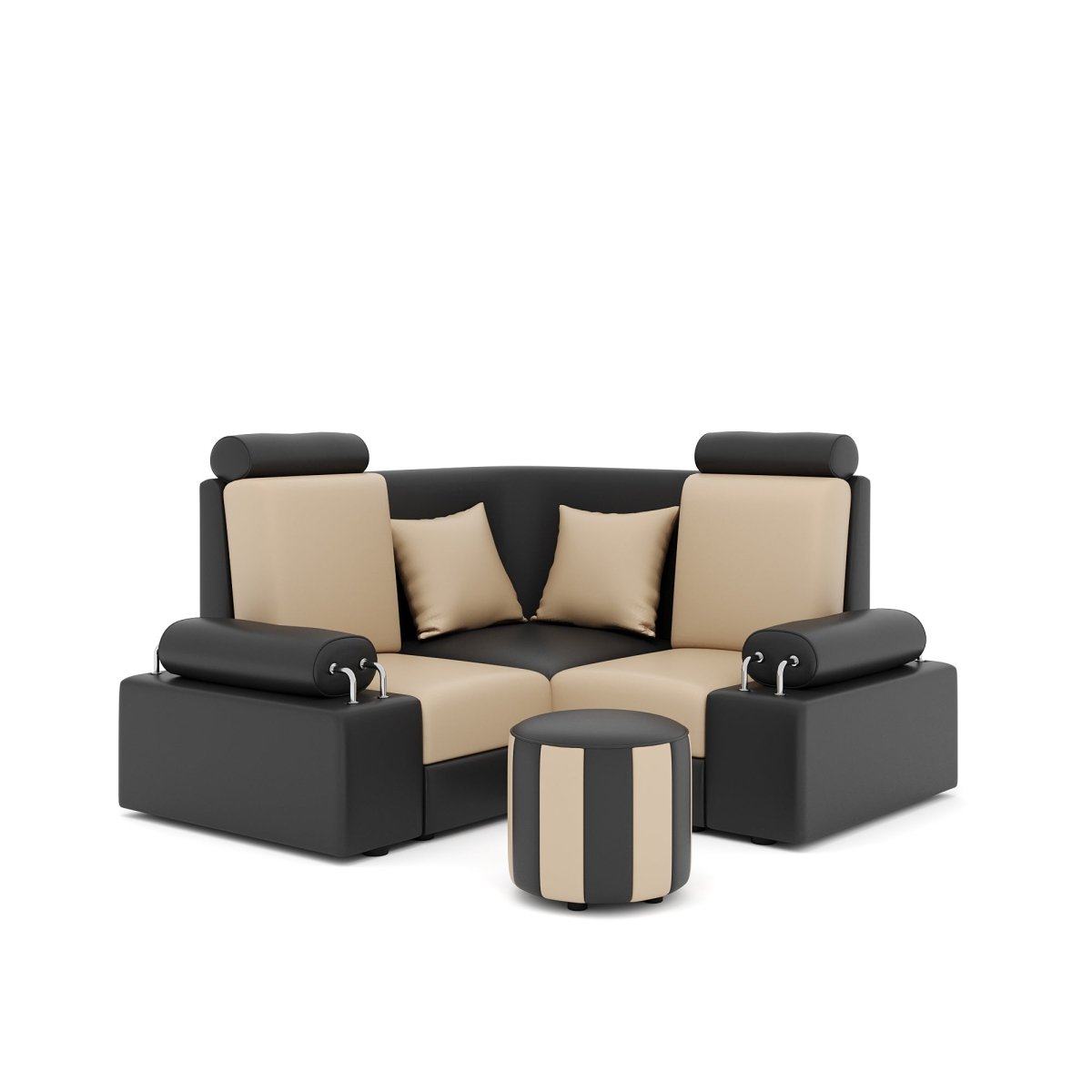 L Shape Corner Mini Sofa Series [Steel Handles] with Round Moda - Sekar Lifestyle