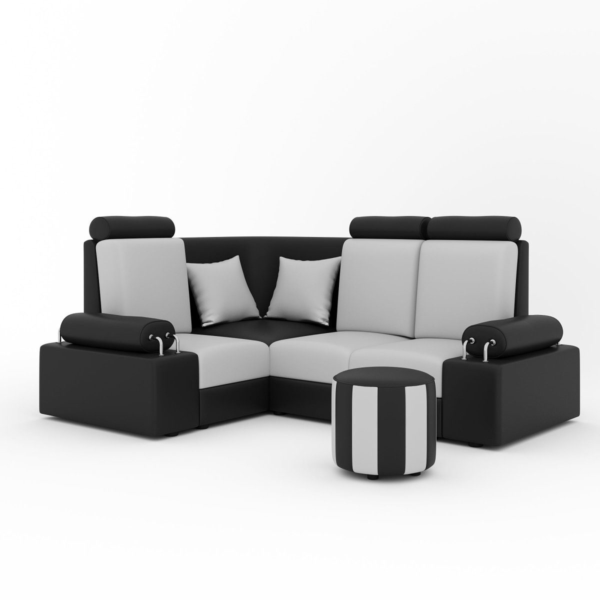 L Shape Corner Mini Sofa Series [Steel Handles] with Round Moda - Sekar Lifestyle