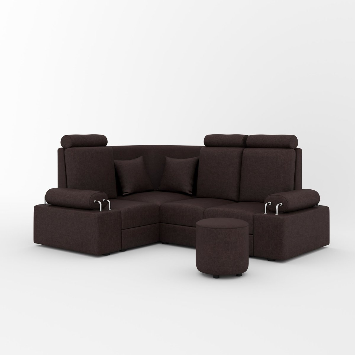 L Shape Corner Mini Sofa Series [Steel Handles] with Round Moda - Sekar Lifestyle