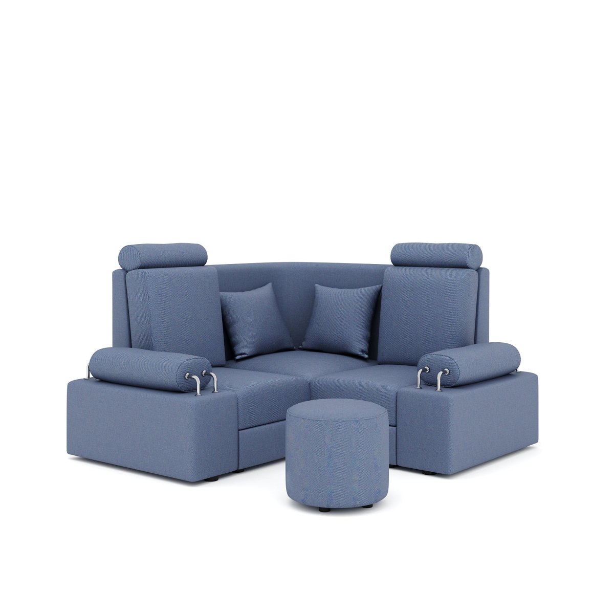 L Shape Corner Mini Sofa Series [Steel Handles] with Round Moda - Sekar Lifestyle