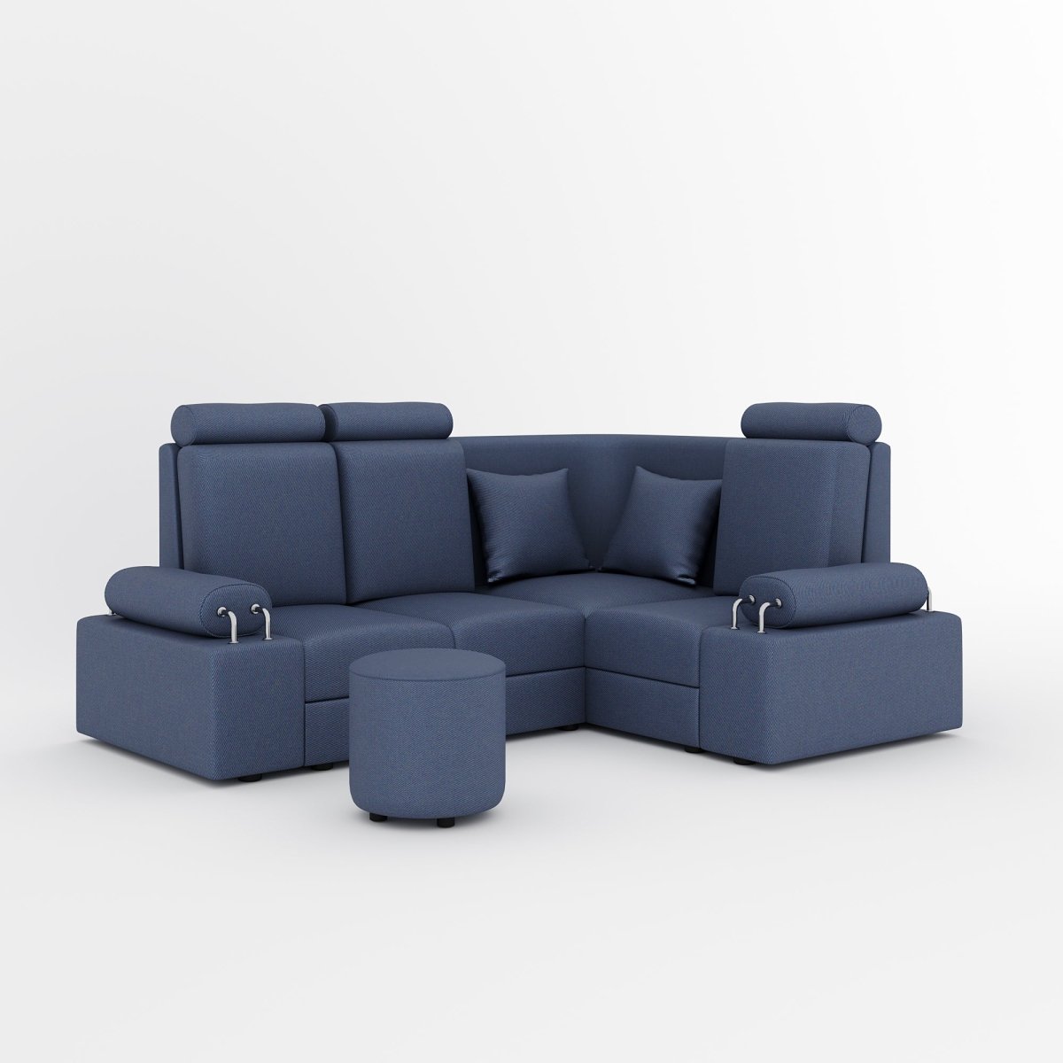 L Shape Corner Mini Sofa Series [Steel Handles] with Round Moda - Sekar Lifestyle