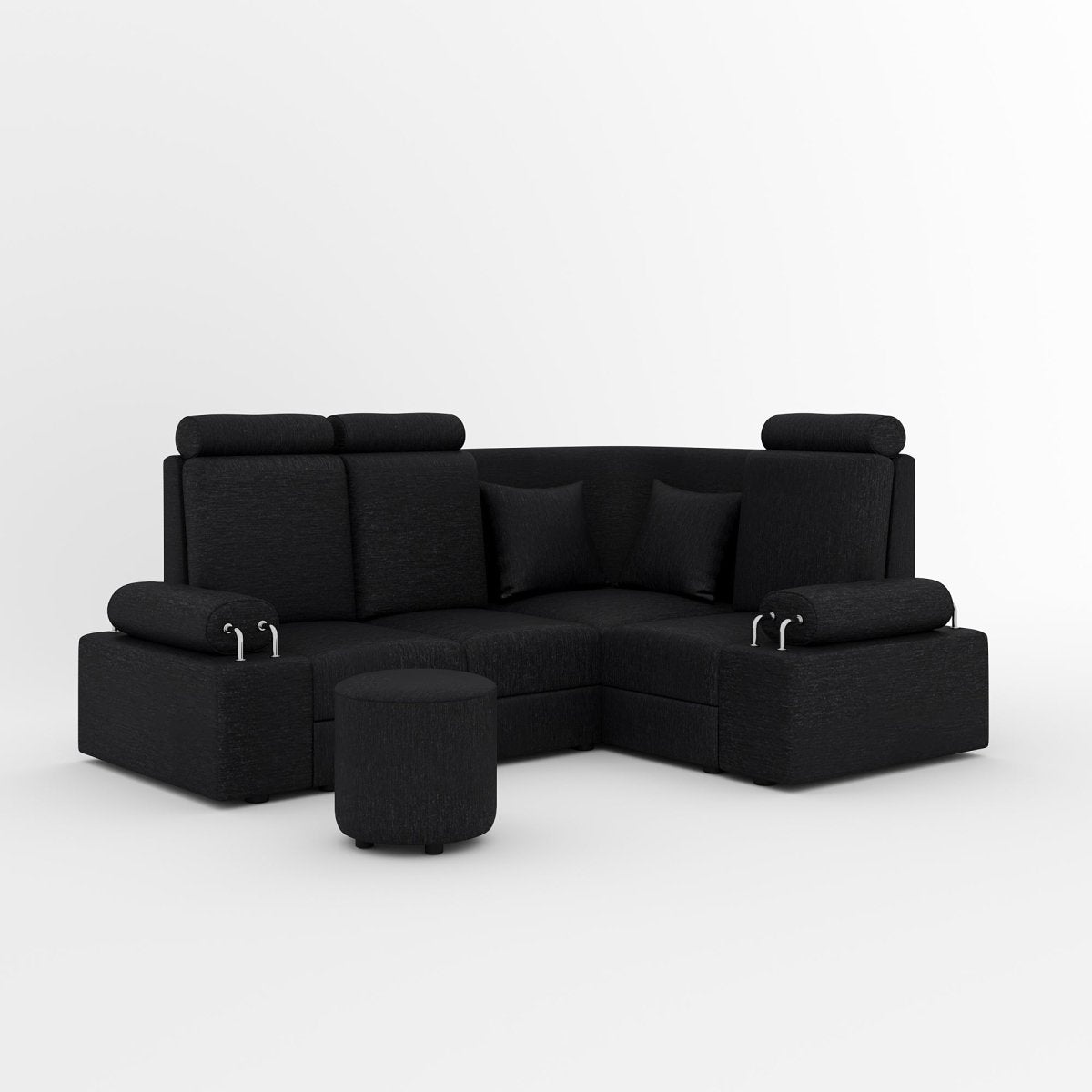 L Shape Corner Mini Sofa Series [Steel Handles] with Round Moda - Sekar Lifestyle