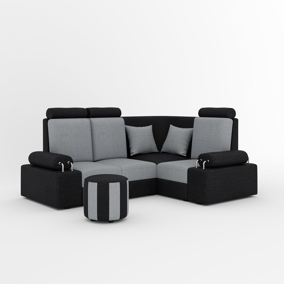 L Shape Corner Mini Sofa Series [Steel Handles] with Round Moda - Sekar Lifestyle
